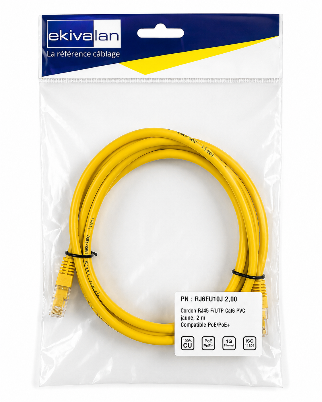 Câble RJ45 Cat6 F/UTP 2m Jaune PoE+ – Ekivalan