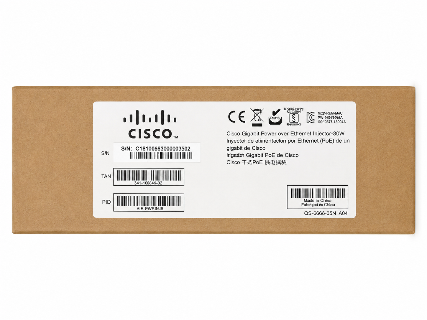 Cisco AIR-PWRINJ6 – Injecteur PoE+ Gigabit 30W Cisco